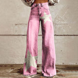 Purpdrank  Vintage Gradient Faux Denim Pants Womens Wide Leg New Fashion High Waist Casual Retro Punk Women Faux Denim Trousers Jeans