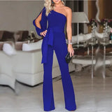 Purpdrank  Comfortable temperament women's one-shoulder asymmetrical midwaist sexy belt small stretch jumpsuit
