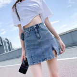 Purpdrank  Clothes Pants Tight Women's Skirt Wrap Skirts for Woman Jeans Chorts Sexy with Slit Blue Denim Y2k A Line Fashion Summer V