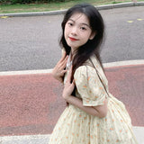 Purpdrank  Floral Cartoon Print Bodycon Dress Summer Long Dresses College Style Peter Pan Collar Sweet Girls' Long Skirt Women's Clothing