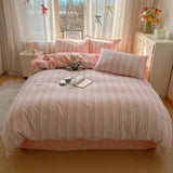 Purpdrank  Striped Bedding Set INS Nordic Girls Soft 100% Cotton Bed Sheet Queen King Size Duvet Set Comforter Set Pillowcase Bed Linens
