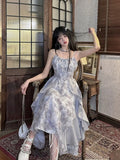 Purpdrank  Sleeveless Printed Camisole dress Summer Casual Long Princess Dress Slim Ruffles Women Party Dress Vacation