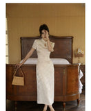 Purpdrank  New Chinese Style Waistband Slimming And Improved Qipao Summer Dress New Women Short Sleeve Long Patry Dress