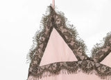 Purpdrank  Sexy Pink Spliced Brown Lace V neck Chest Sling Dress Women Low Waist Ruffles Hem A-line Short Dresses Femme Vestidos Mini Robe