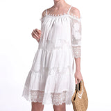 Purpdrank  Off Shoulder Summer Lace Dress Half Sleeve Women Sexy Elegant Casual Loose Sweet A-line Camisole Dress Party Short Mini Dress