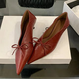 Purpdrank  New Designer Pointed Toe Low Heels Pumps for Women Bowknot Shallow Soft Leather Dress Shoes Luxury Brand Comfort Loafers Shoes