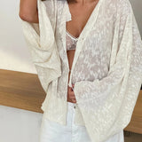 Purpdrank  Women Loose Fit Cardigans Smocked Tops Y2k Front Hook Button V Neck Knitted Sweater Autumn Long Sleeve Knitwear Streetwear