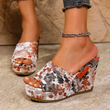 Purpdrank  Printed Wedge Women's Sandals 2023 Summer New Easiest for Match Outerwear High Heels Thick Soled Wedge Platform Sandals