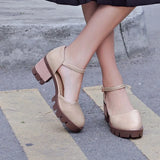 Purpdrank  Retro Women chunky Heel sandals brown square heels ankle strap plaltform comfort ladies shoes pumps