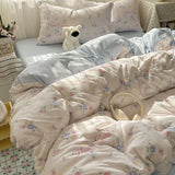 Purpdrank   Cotton and Linen Printing Bedding Set Cartoon Skin-Friendly All-Season Bedclothes Soft Single Quilt Cover Kit with Fitted Sheet
