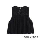 Purpdrank  Knit Jacquard Mesh Women Skirts Sets New Elegant Hollow Out O Neck Sleeveless Vest Casual Drawstring A-Line Mini Skirt