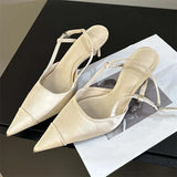 Purpdrank  High Quality Satin Buckle Strap Women Pumps Sandals Fashion Shallow Thin Heels Pointed Toe Slingback Mules Shoes