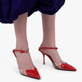 Purpdrank  Summer Sexy Transparent PVC Red Women Sandals Fashion Stiletto High heels Patent Leather Mixed-colors Mules Slides Party Shoes