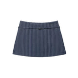 Purpdrank  Women Stripes Low Waist Belt Mini Skirt American Vintage All-match Package Hips Short Skirts Side Zipper With Shorts Underwear