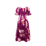 Purpdrank  Summer Europe Romantic Women's Dress Square Collar Belt Pocket Ruffled A-line Beach Vestidos Femme