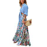 Purpdrank  Vacation Skirts y2k Women Beach Bohemian Geometric Floral Print High Waist Ruffle Skirts 2000s Skirt Casual Streetwear