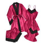 Purpdrank  4 Pieces Women's Sexy Lace Pajamas Fashion V Neck Gown Comfort Pajamas Pajamas Cami Top And Shorts Nightdress Casual Loungewear