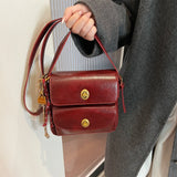Purpdrank  Vintage Fashion Cross Body Bags For Women Waxed PU Leather Shoulder Bag With Pendant Decor Versatile Commute Messenger Bag