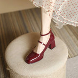 Purpdrank  New Mary Jane Shoes High Quality Leather Shoes Shallow Square Toe Womens Sandals Buckle Strap Women's Pumps
