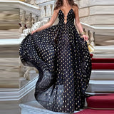 Purpdrank  Elegant Deep V-neck Chiffon Suspenders Dress Women Fashion Print High Waist Bohe Long Dress Casual Sleeveless Pleat Party Dress