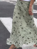 Purpdrank  Holiday Floral Mesh Trumpet Skirts Beach Style Slim Low-Waisted Maxi Skirts Women 2025 Summer Fashion Streetwear Ladies