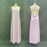 Purpdrank  Sexy Satin Ribbon Party Dress Women Elegant Halter Backless Off Shoulder Sleeveless Maxi Dresses Summer Side Split Long Dress