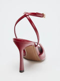 Purpdrank  Red Pointed Toe Soft Leather High Heel Sandals Women Sexy Open Toe Ankle Buckle Thin Heel Dress Shoe Elegant Wedding Bridal Shoe