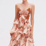 Purpdrank  Chic Butterfly Print Ruffle Pleated Dresses Women Sexy V Neck Backless Tie-up Long Dress Summer Sleeveless Hollow Out Boho Dress