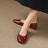 Purpdrank  Genuine Leather Women Shoes Fashion Butterfly-knot Spring and Autumn Flats Slip-On Casual Flat Heel Modern Ladies Shoes
