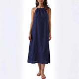 Purpdrank  Popular Neck Sleeveless Solid Color Vest Cotton and Linen Dress Women