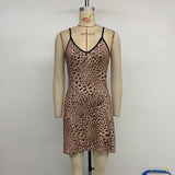Purpdrank  Leopard Print V-neck Sexy Short Dress Women Summer 2025 New Fashion Street Backless A-line Spaghetti Strap Dresses