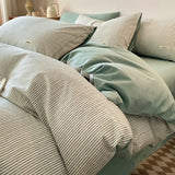 Purpdrank  4Pcs Grid Printed Fitted Sheet Bedclothes Cotton Double-Sided Mix Color Soft Quilt Cover Single Double Comfort Set for Adults