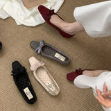 Purpdrank  Luxury Satin Bowknot Ballet Flats Women Summer Comfort Square Toe Shallow Dress Pumps Fashion Brand Designer High Heels Sandals
