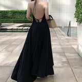 Purpdrank  French Style Black Sexy Backless Dress New Summer Vacation Chic Unique Long Dress