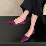 Purpdrank  Brand Pointed Toe Chunky Root Satin Heels Women Bowknot Shallow Design Elegant Party Shoes Fashion Luxury Designer Pumps Ladies