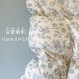 Purpdrank  Knitted Class A Bedding Set Floral Style Bed Linen Set Soft Double Yarn Four-Piece Set Quilt Cover Set Bed Sheets Gift for Home