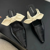Purpdrank  Elegant Bowknot Low Heel Modern Slippers for Women Pointed Toe Backless Slide Sandals Female Elegant Dress Mueller Pumps Ladies
