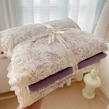 Purpdrank  Double Layer Yarn Bedding Set Print Floral Four Pieces Set Soft Comfortable Duvet Cover Bed Sheet With Pillowcases Home Textiles