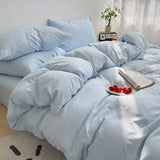 Purpdrank  4PC Luxury Washed Cotton Bedding Set - King/Queen Duvet Cover & Pillowcases (Skin-Friendly, Breathable Home Textile)