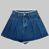 Purpdrank  Spring Summer Lace Patchwork Women's Denim Short Pants 2025 High Waist Casual Loose Jeans Wide Leg Shorts for Women