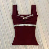 Purpdrank  Lace Bow Y2K Versatile Tank Top Summer New Women Fashionable Sweet Versatile Multiple Styles Comfortable Skin Friendly Camisole
