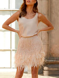 Purpdrank  Sexy Pink Sequined Tassel Faux Feather Two Piece Sets Women 2025 Fashion Y2K Party Club Outfits Summer Tank Tops and Mini Skirts