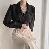 Purpdrank  Korean Chic Sheer Blouse Women Sexy Single Breasted Black Shirts Thin Bubble Sleeve Sunscreen Tops Female Summer Fashion