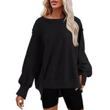 Purpdrank  European And American Women's Oversized round Neck Sweatshirt Long Sleeve Side Slit Sweater for Autumn Winter New