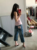 Purpdrank  American retro low-rise Spice Girl seven-point jeans women's summer loose design casual pants