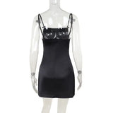 Purpdrank  Sexy Bal Silk Dr with  Knot Strap for Women High Waist ort Skirt European Sle No Sve One oulder Zipper