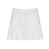 Purpdrank  Sports Style Drawstring Strap Split A-Line Skirts Women Summer T-shaped Pocket Solid Mini Bottoms Y2K Aesthetics 2025