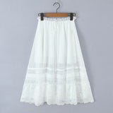 Purpdrank   Holiday White Spliced Lace Semi Sheer Long Skirt Women Bow Lacing up Elastic Waist See Through A-lined Midi Skirts Boho