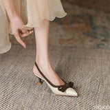 Purpdrank  Elegant bow thin heel pointed toe shallow mouth single shoe color blocked simple casual fashionable women's shoes