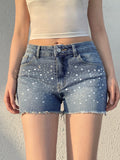 Purpdrank  y2k Rhinestone Denim Shorts Summer Casual Low Rise Skinny Short Jeans for Women Streetwear All-match Shorts Harajuku 90s